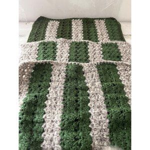 Set of crocheted green and taupe striped placemats cottage core